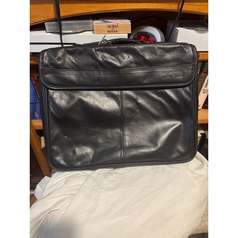 Dell Laptop Briefcase Bag Mens Large Black Excellent Leather Multi-Compartment